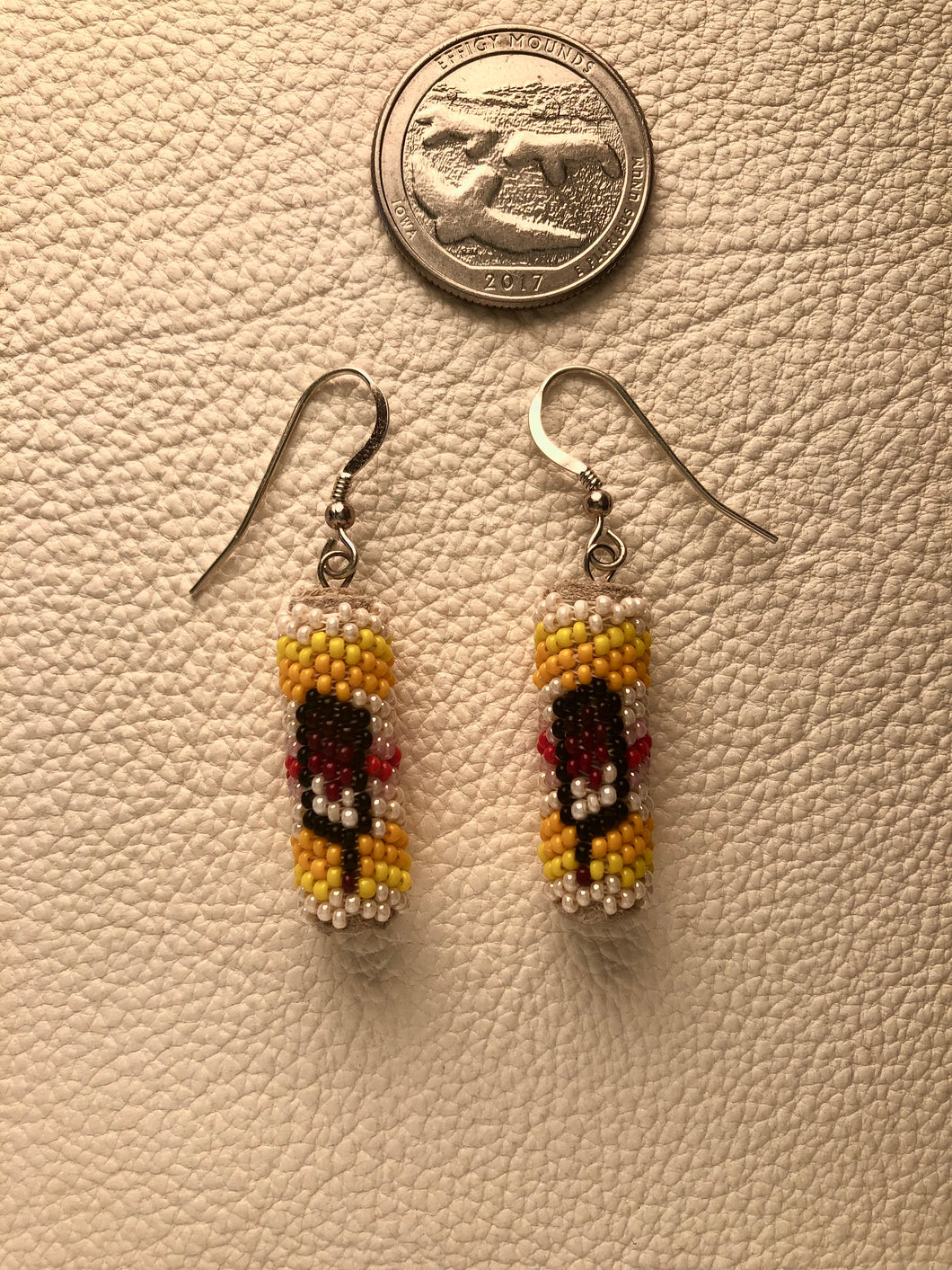 Beaded Feather Gourd Stitch Earrings